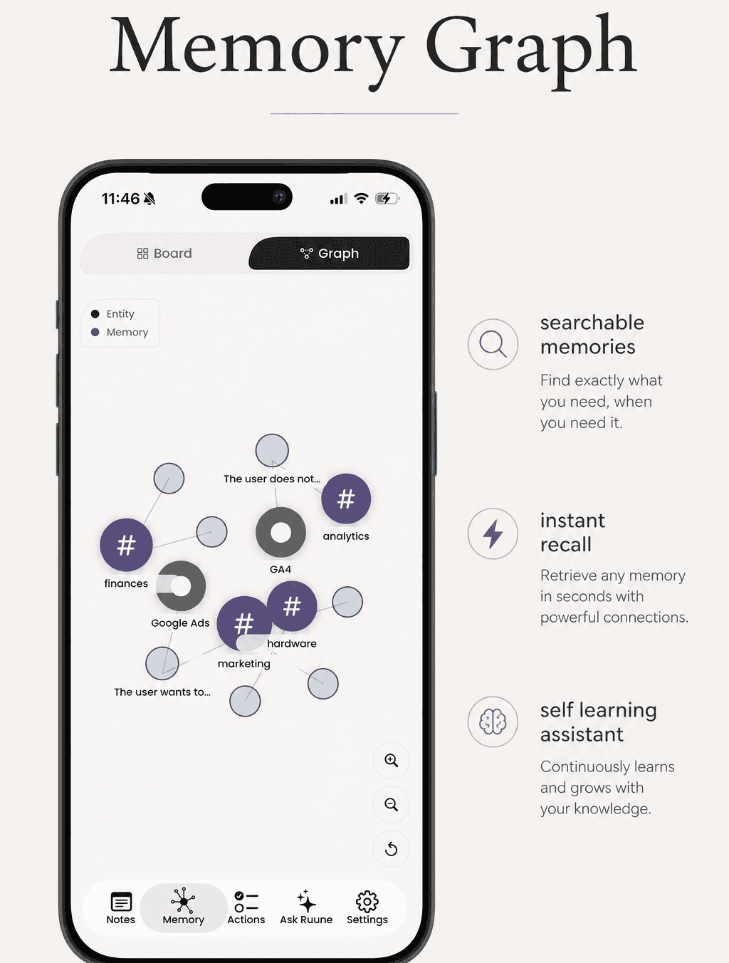 Ruune app memory graph of searchable, connected memories